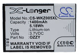 Battery for Wiko Ozzy Double Sim OZZY 3.7V Li-ion 1400mAh / 5.18Wh