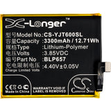 Battery for Oneplus 6 BLP657 3.85V Li-Polymer 3300mAh / 12.71Wh