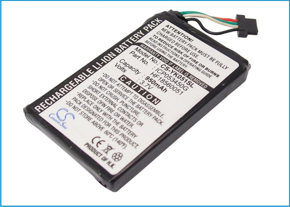 Battery for Yakumo PNA EazyGo GPS HF18560051, ICP053450G 3.7V Li-ion 950mAh
