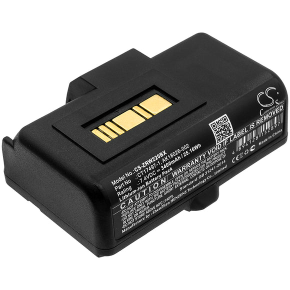 Battery for Zebra RW320 AK18026-002, CT17497-1 7.4V Li-ion 3400mAh / 25.16Wh
