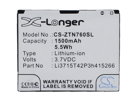 Battery for AT&T N760 Roamer Li3715T42P3h415266 3.7V Li-ion 1500mAh / 5.55Wh