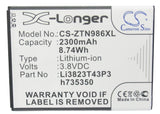 Battery for ZTE Z828TL Li3823T43P3h735350 3.8V Li-ion 2300mAh / 8.74Wh