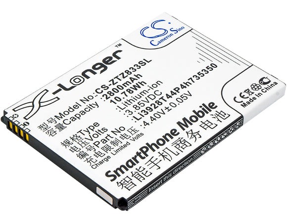 Battery for ZTE Z836BL Li3928T44P4h735350 3.85V Li-ion 2800mAh / 10.78Wh